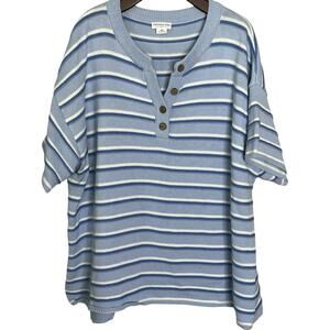 NEW Chicsoul Pullover Sweater Women’s 3X Blue Stripe Button Accent Cotton Blend